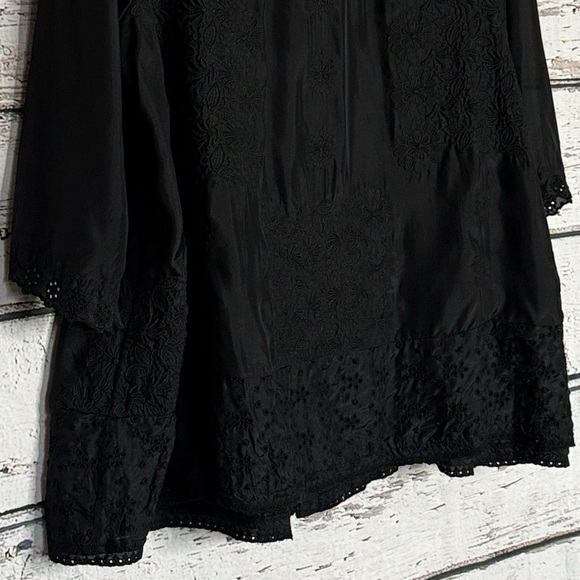 Johnny Was Black Button-Up silk Blouse - Picture 5 of 9
